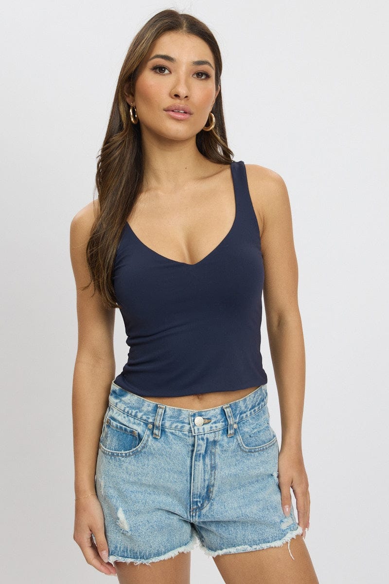 Blue Tank Top V Neck Supersoft - Àlainn Fashion