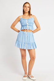 Blue Tiered Cami Top Sleeveless Front Ribbon - Àlainn Fashion