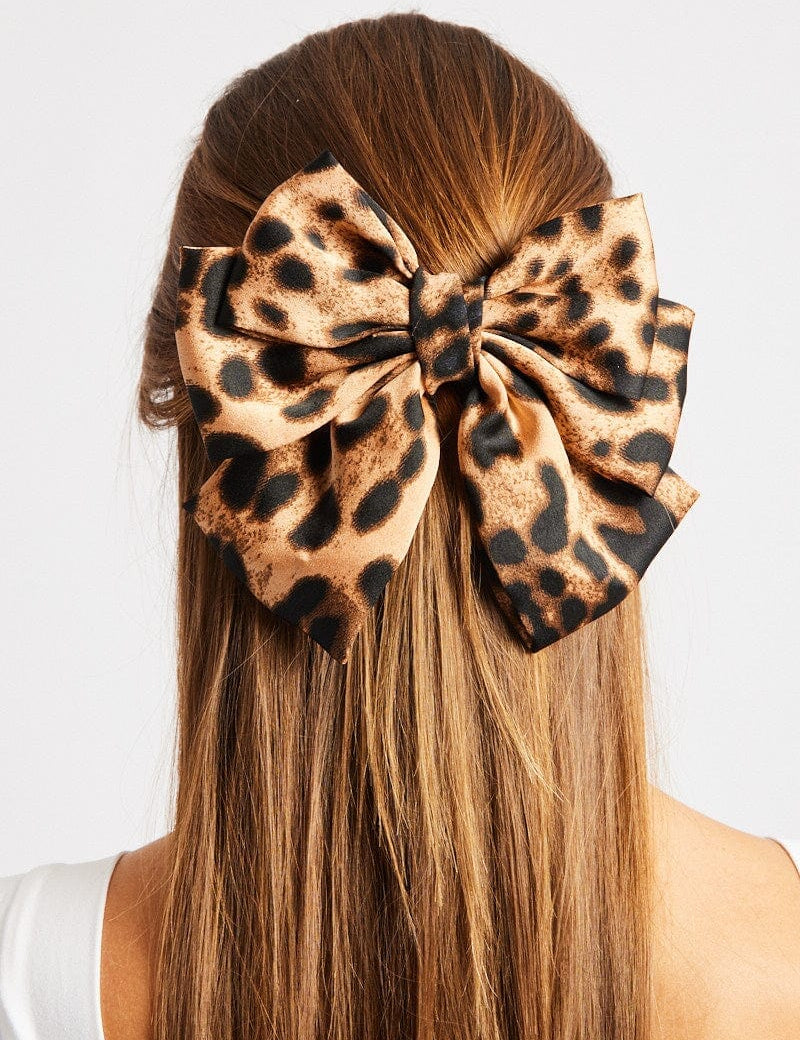 Brown Animal Print Bow Hair Clip - Àlainn Fashion