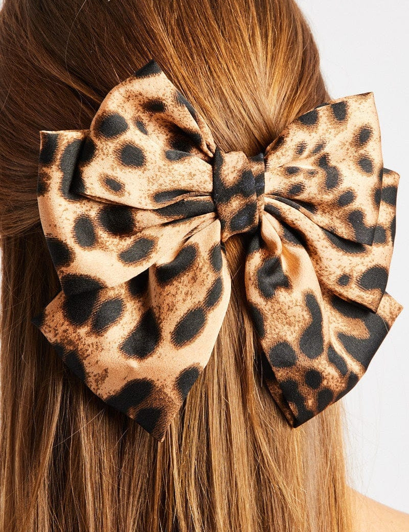 Brown Animal Print Bow Hair Clip - Àlainn Fashion