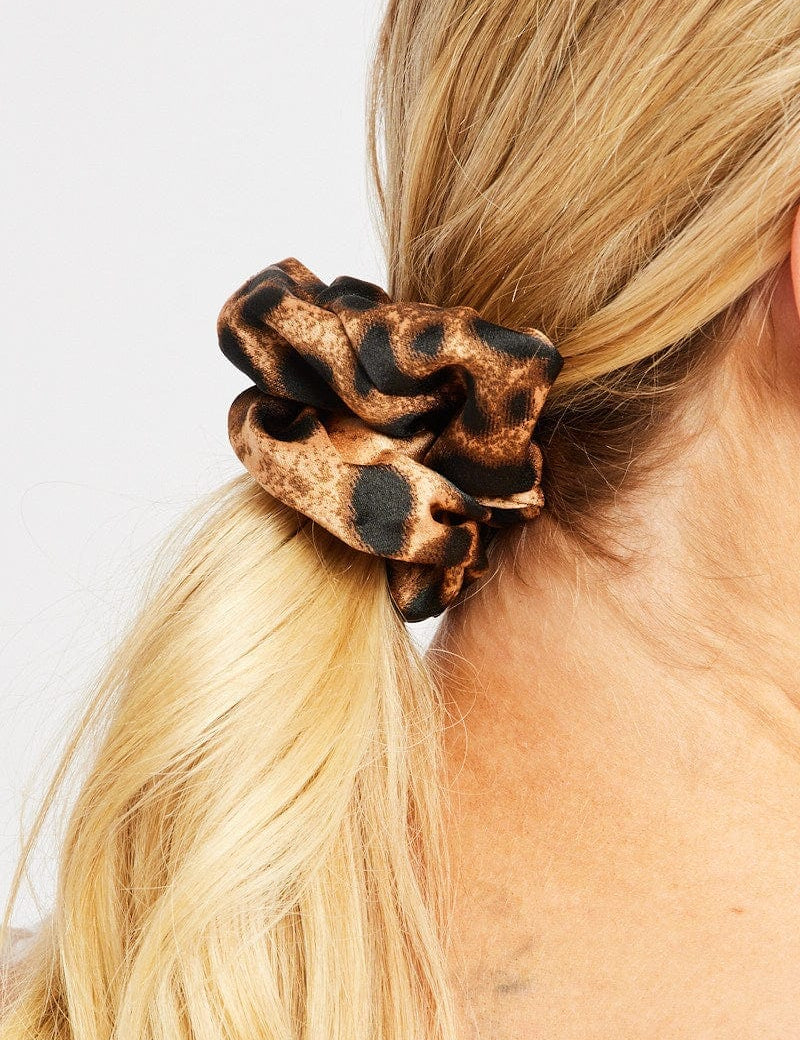 Brown Animal Print Leopard Print Scrunchie - Àlainn Fashion