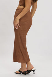 Brown Midi Skirt High Rise Textured Jersey - Àlainn Fashion