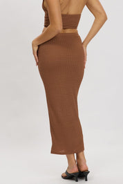 Brown Midi Skirt High Rise Textured Jersey - Àlainn Fashion