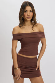 Brown Off Shoulder Top Modal - Àlainn Fashion