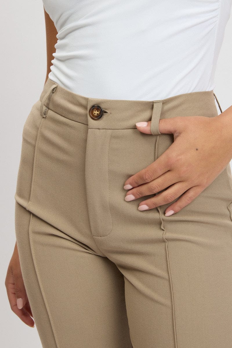 Brown Straight Fit Pants High Rise - Àlainn Fashion