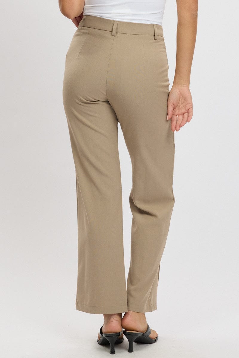 Brown Straight Fit Pants High Rise - Àlainn Fashion