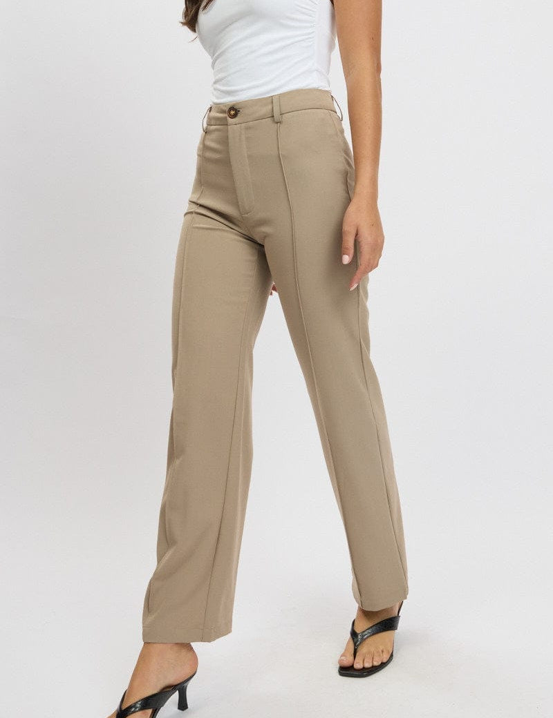 Brown Straight Fit Pants High Rise - Àlainn Fashion