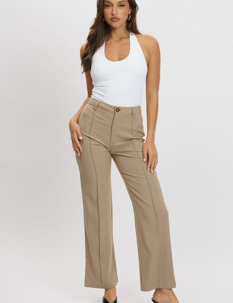 Brown Straight Fit Pants High Rise - Àlainn Fashion