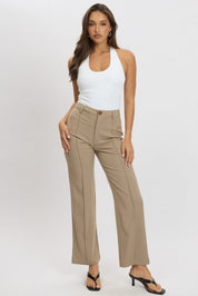 Brown Straight Fit Pants High Rise - Àlainn Fashion