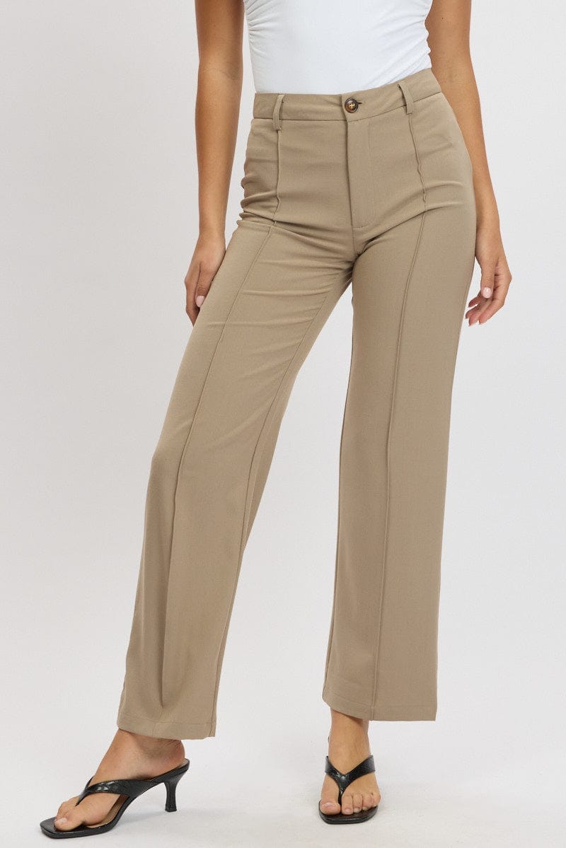 Brown Straight Fit Pants High Rise - Àlainn Fashion