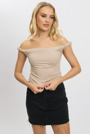 Brown Twist Top Off Shoulder - Àlainn Fashion