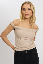 Brown Twist Top Off Shoulder - Àlainn Fashion