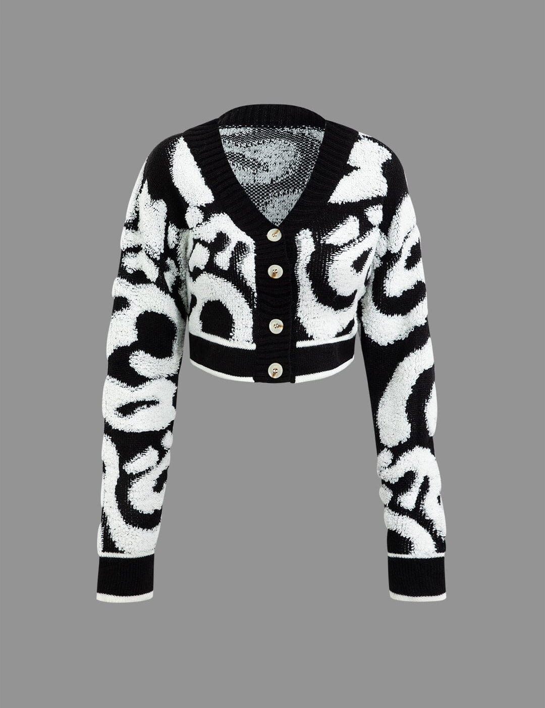 Colorblock V-neck Knit Button Up Cardigan Black XS - Àlainn Fashion