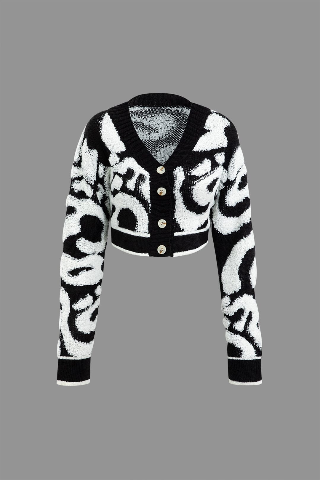 Colorblock V-neck Knit Button Up Cardigan Black XS - Àlainn Fashion