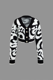 Colorblock V-neck Knit Button Up Cardigan Black XS - Àlainn Fashion