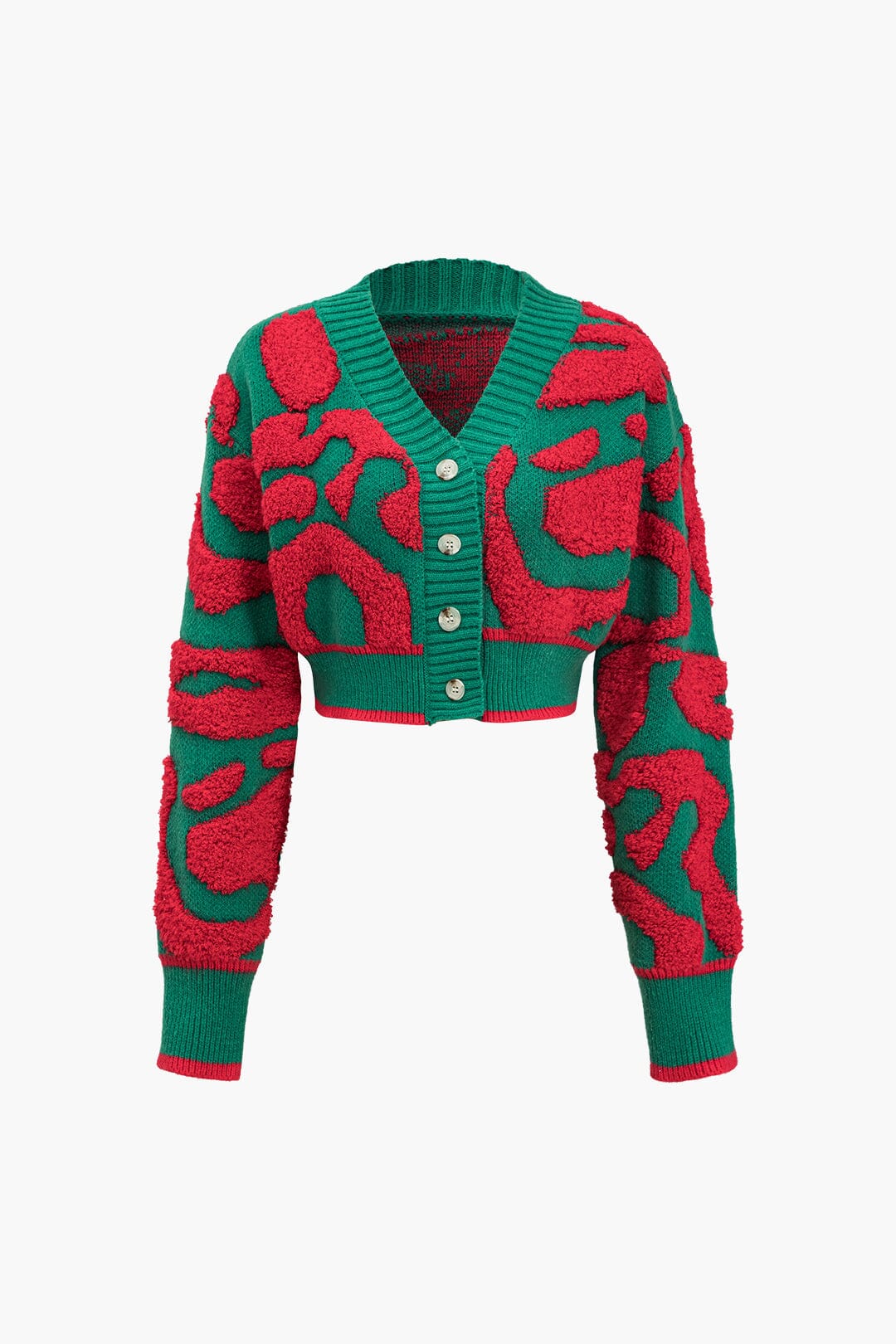 Colorblock V-neck Knit Button Up Cardigan Red S - Àlainn Fashion