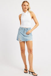 Denim Mini Skirt High Rise A Line Distressed - Àlainn Fashion