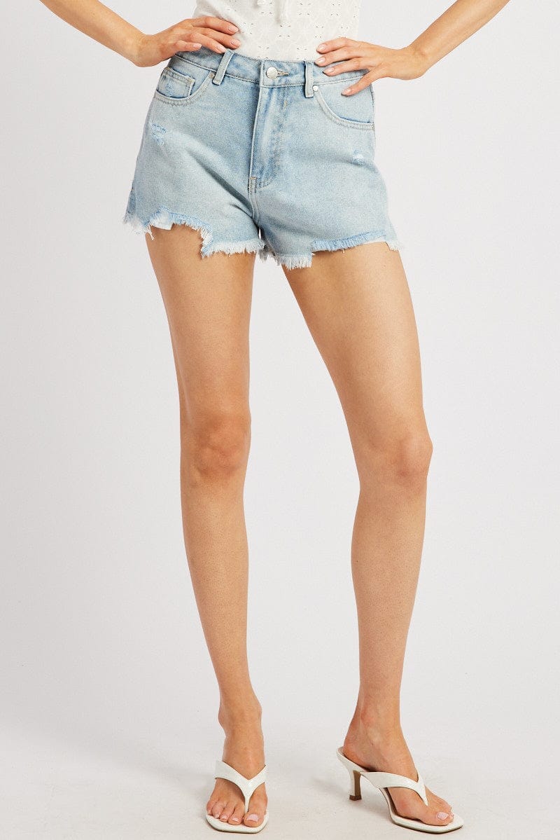 Denim Ripped Denim Short Mid Rise - Àlainn Fashion