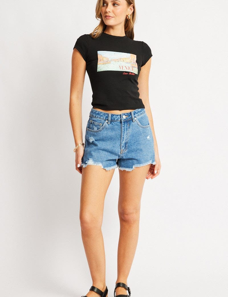 Denim Ripped Denim Short Mid Rise - Àlainn Fashion