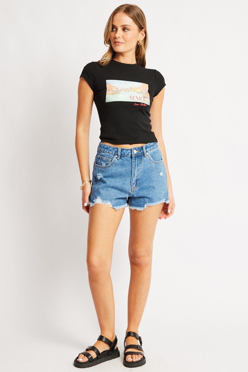 Denim Ripped Denim Short Mid Rise - Àlainn Fashion