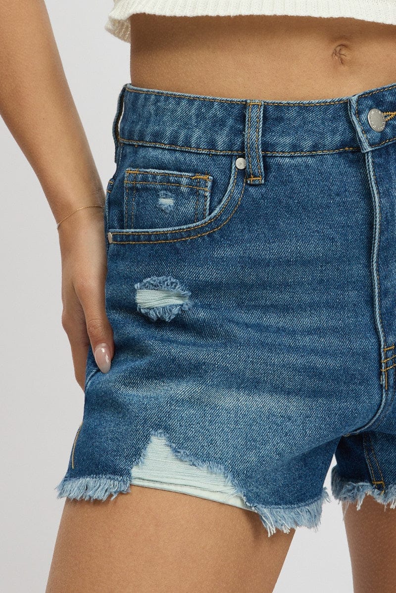 Denim Ripped Denim Short Mid Rise - Àlainn Fashion