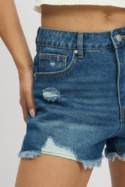 Denim Ripped Denim Short Mid Rise - Àlainn Fashion