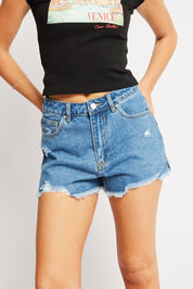 Denim Ripped Denim Short Mid Rise - Àlainn Fashion