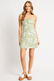 Green Abstract Mini Dress Ruched Bust - Àlainn Fashion