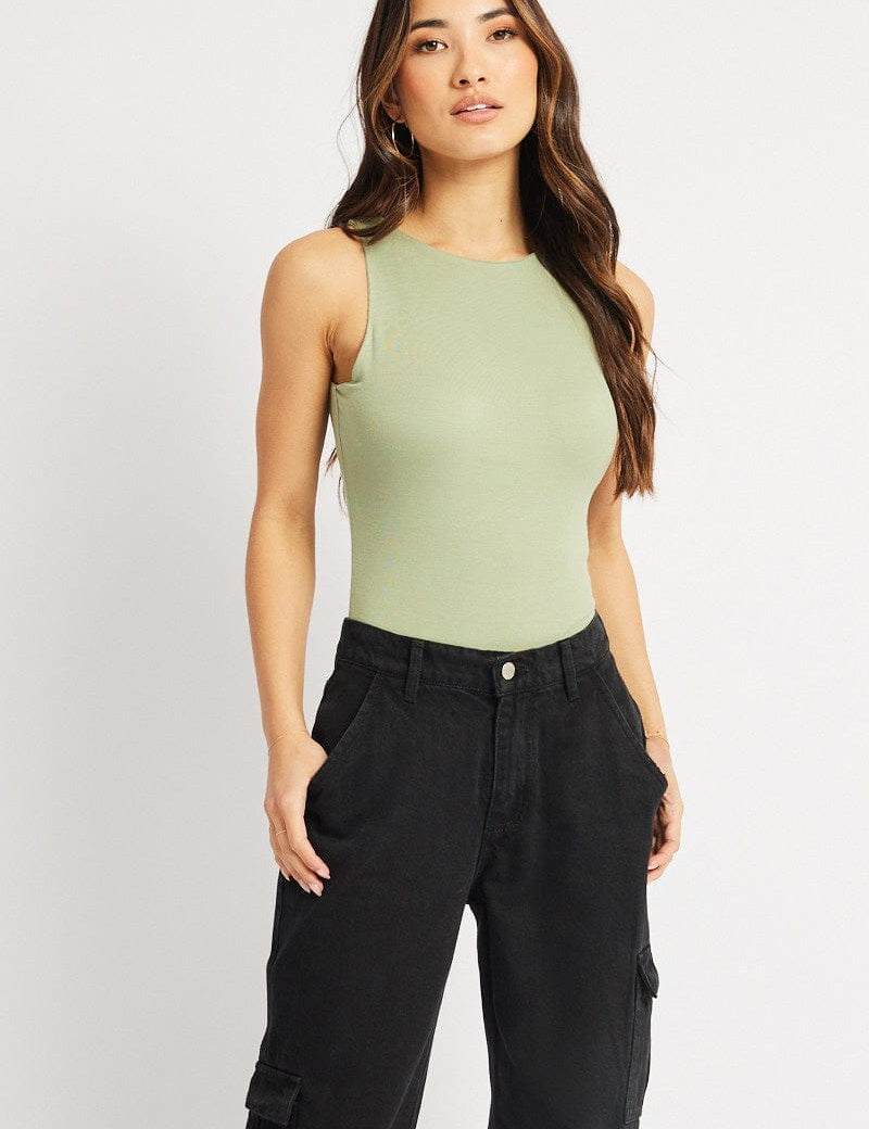 Green Bodysuit Boat Neck Modal - Àlainn Fashion