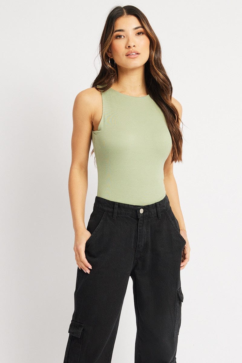 Green Bodysuit Boat Neck Modal - Àlainn Fashion