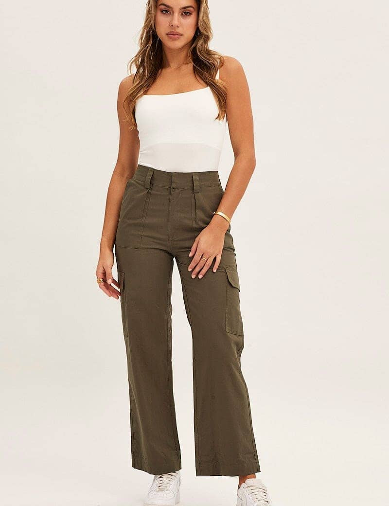 Green Cargo Pants High Rise - Àlainn Fashion