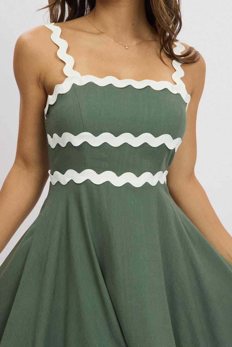 Green Fit And Flare Dress Ric Rac Mini - Àlainn Fashion