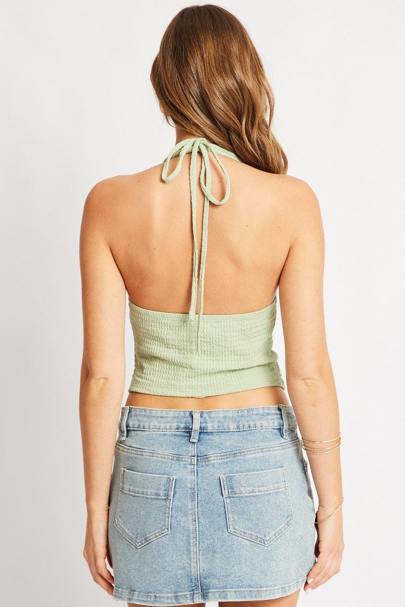 Green Halter Neck Top Textured - Àlainn Fashion