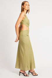 Green Maxi Dress Cut Out Detail - Àlainn Fashion