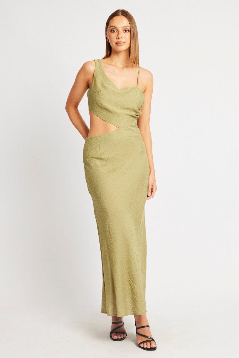 Green Maxi Dress Cut Out Detail - Àlainn Fashion