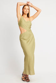 Green Maxi Dress Cut Out Detail - Àlainn Fashion