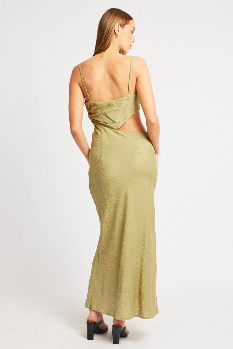 Green Maxi Dress Cut Out Detail - Àlainn Fashion