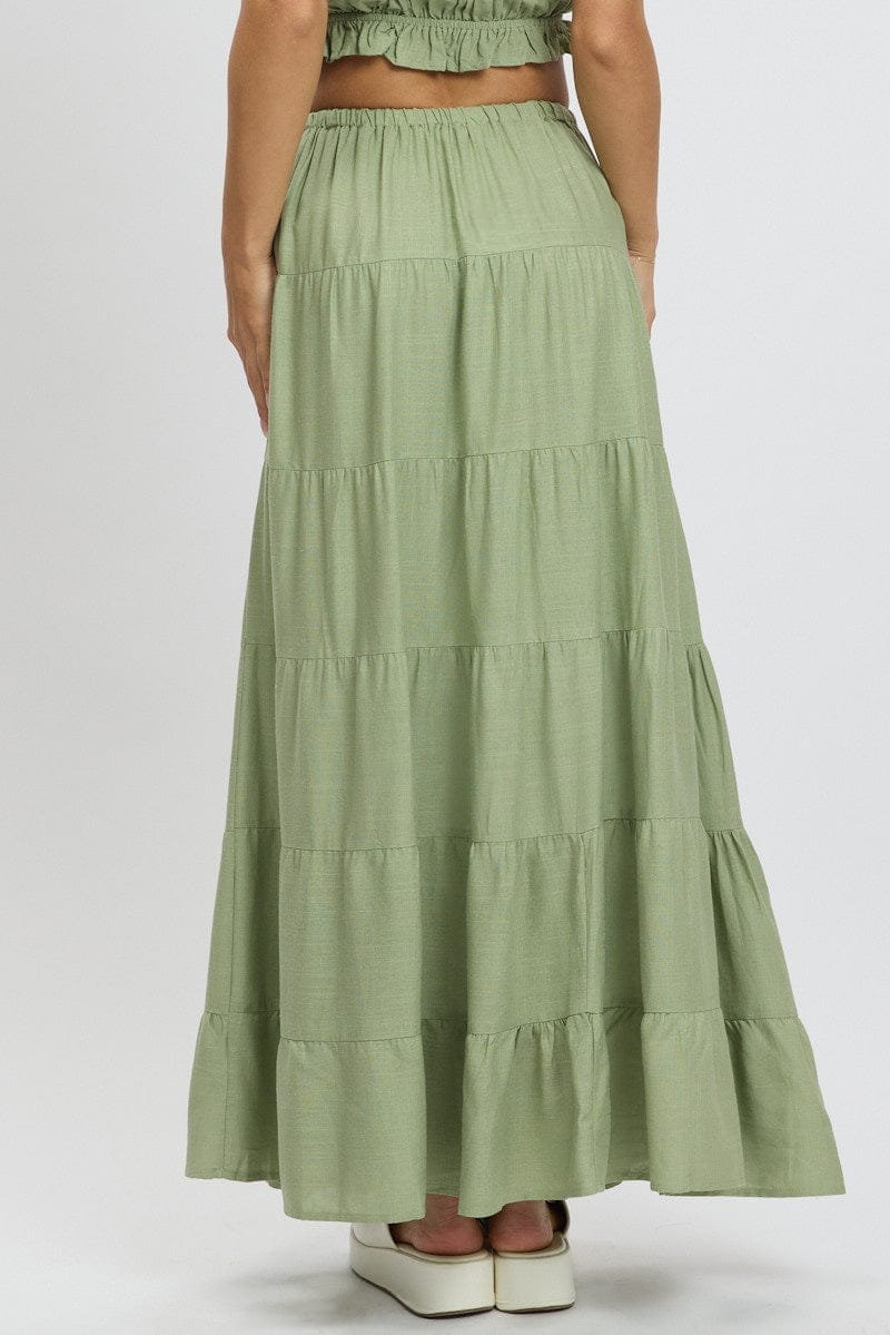 Green Maxi Skirt Tiered High Rise - Àlainn Fashion