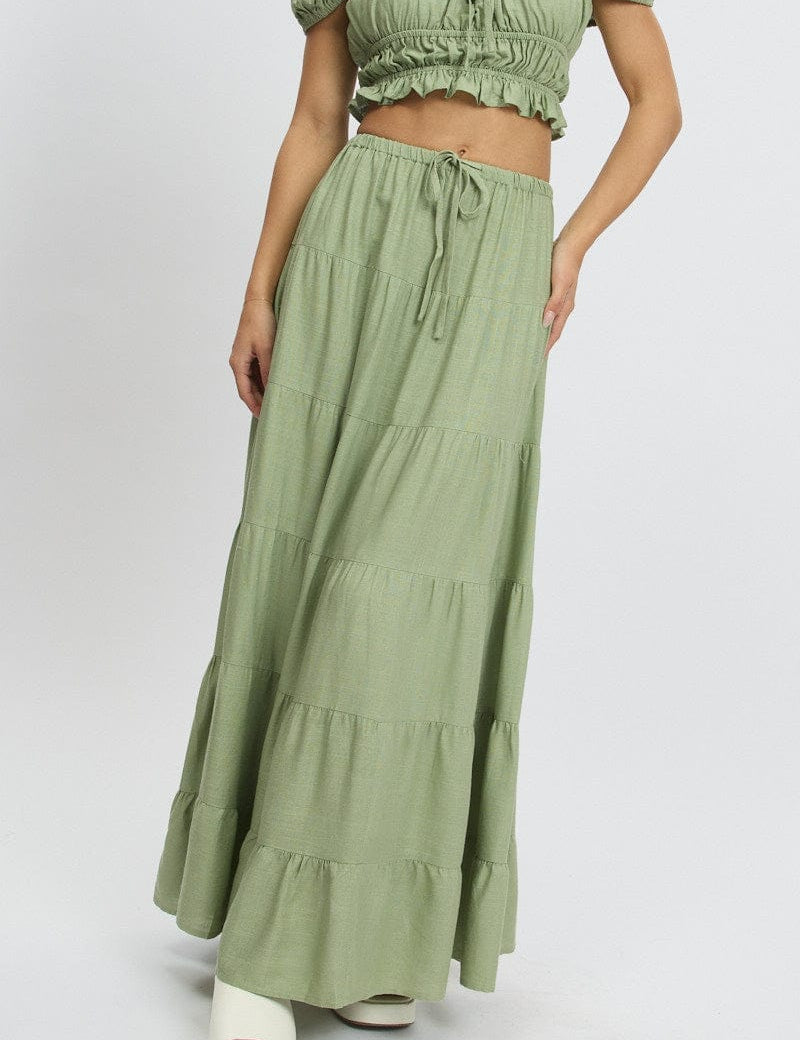 Green Maxi Skirt Tiered High Rise - Àlainn Fashion