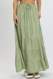 Green Maxi Skirt Tiered High Rise - Àlainn Fashion