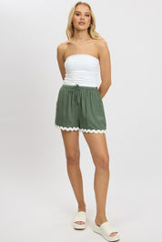 Green Shorts Elasticated Waist Ric Rac - Àlainn Fashion