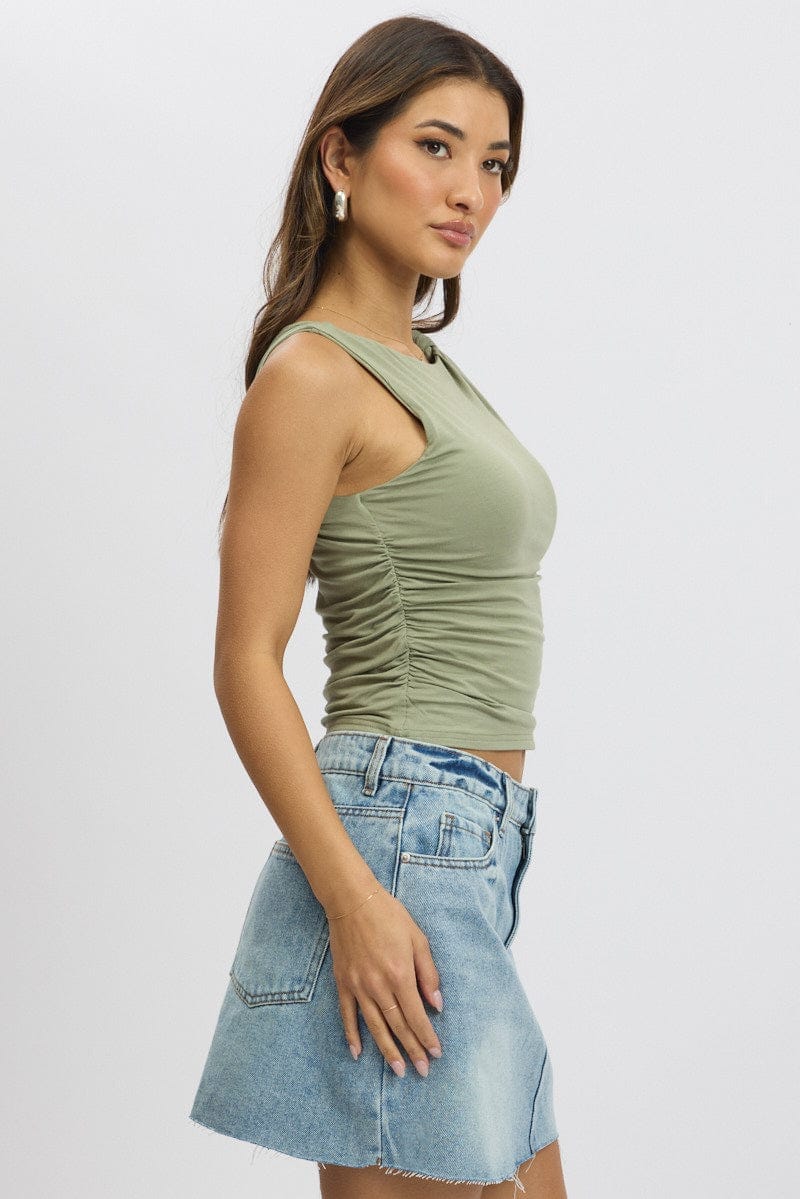 Green Sleeveless Twist Shoulder Top - Àlainn Fashion