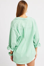 Green Stripe Relaxed Shirt Long Sleeve - Àlainn Fashion