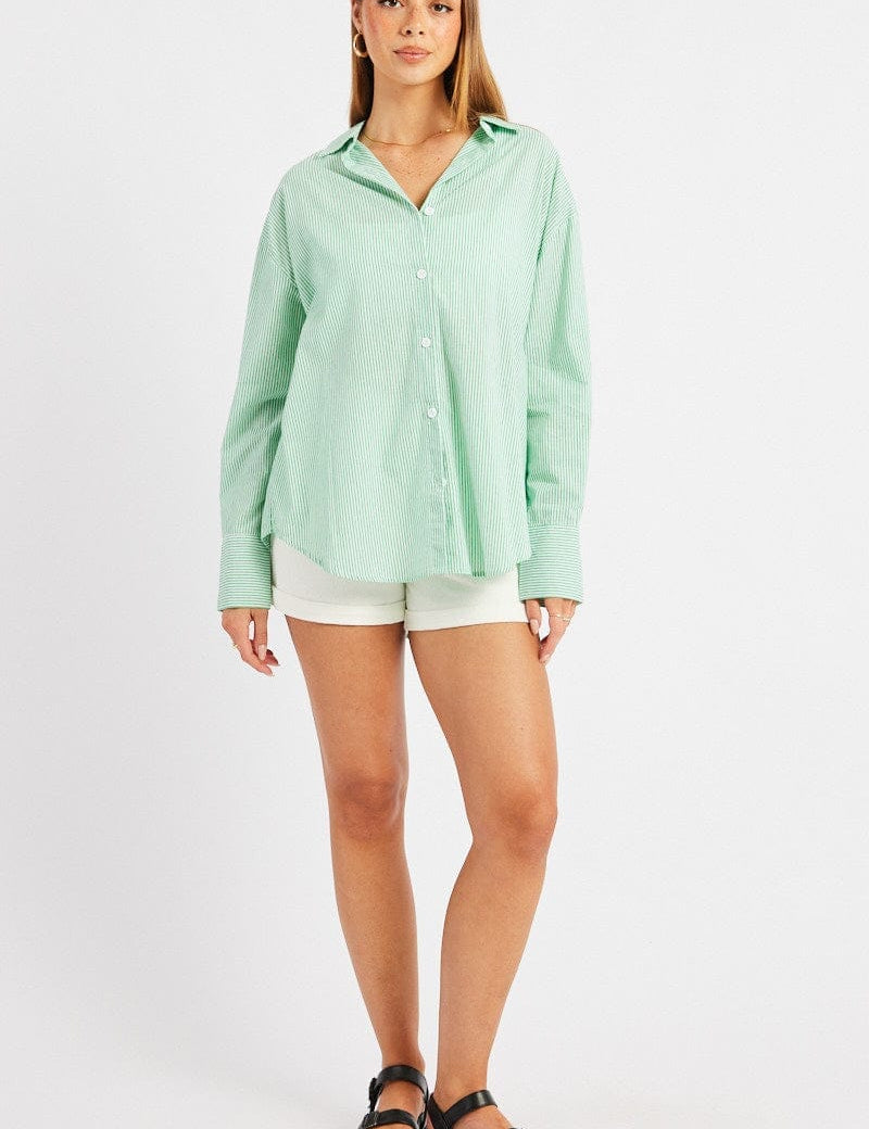 Green Stripe Relaxed Shirt Long Sleeve - Àlainn Fashion