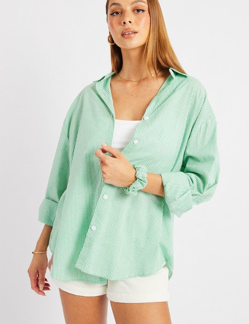 Green Stripe Relaxed Shirt Long Sleeve - Àlainn Fashion