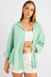 Green Stripe Relaxed Shirt Long Sleeve - Àlainn Fashion