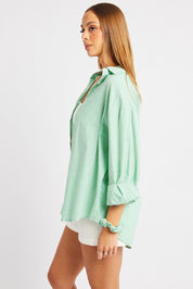 Green Stripe Relaxed Shirt Long Sleeve - Àlainn Fashion