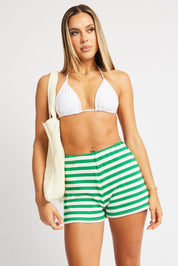 Green Stripe Shorts High Rise - Àlainn Fashion