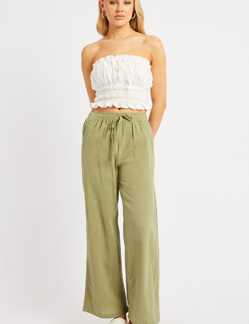 Green Wide Leg Pants High Rise - Àlainn Fashion