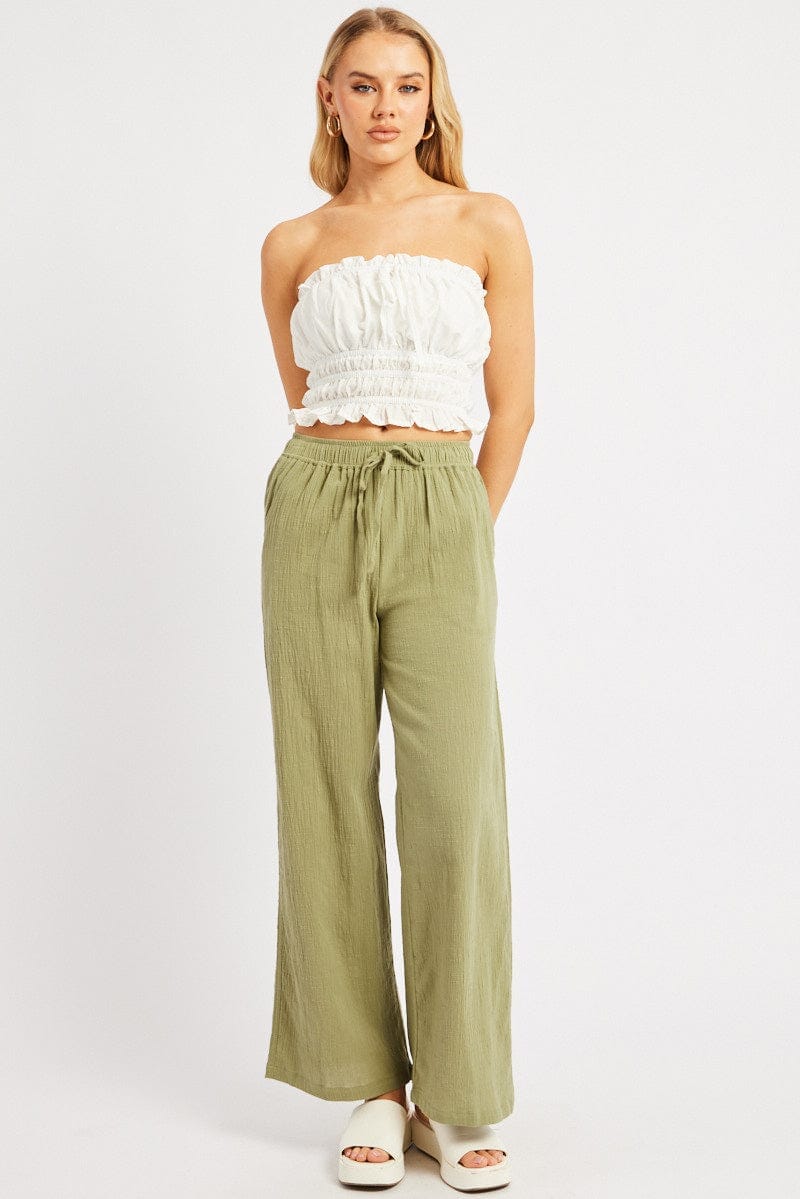 Green Wide Leg Pants High Rise - Àlainn Fashion